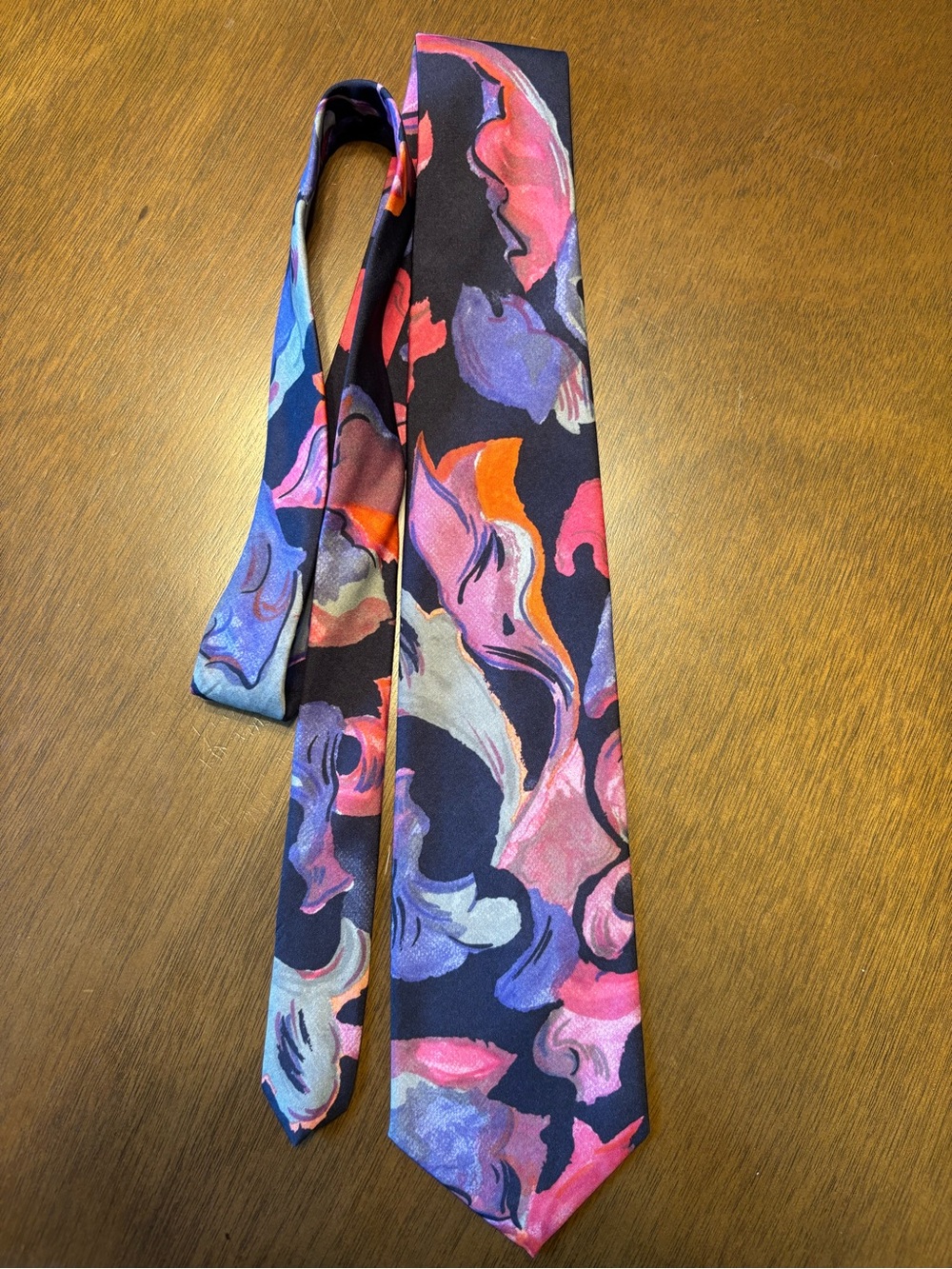 Abstract Floral Silk Tie in Navy, Pink & Purple